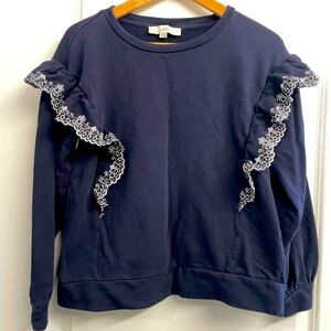 Loft Blue sweater with white stitching details